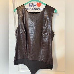 *NWT* Express Dark Brown Croc-Embossed Bodysuit